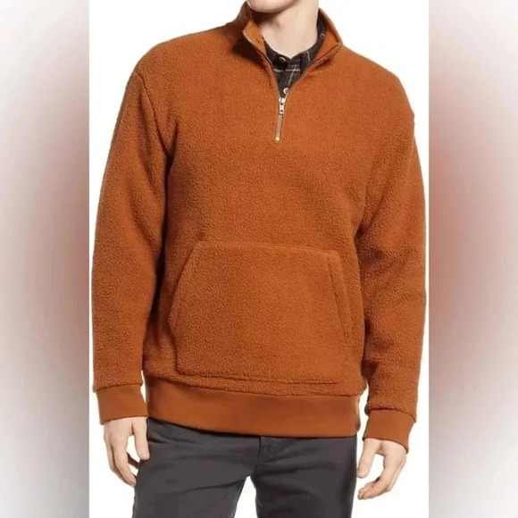 Madewell (re)sourced Sherpa Half Zip Sweatshirt Men's Size Large Brown Cozy NWT - Picture 1 of 16